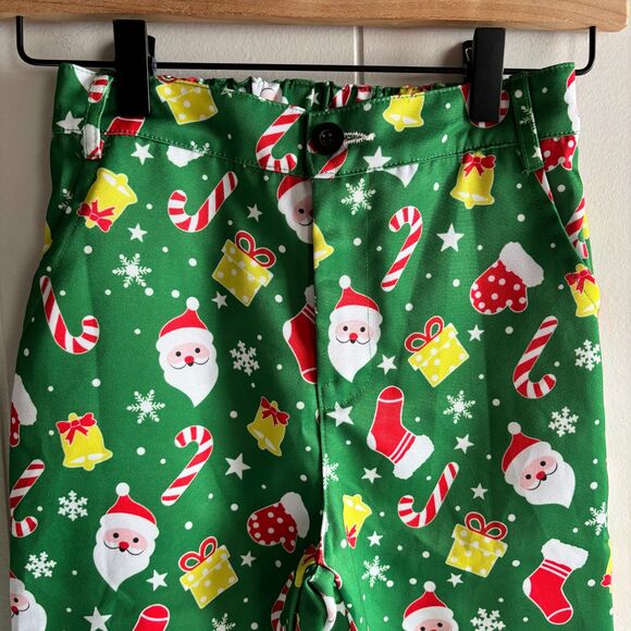 Boys M 8/10 Green Christmas Santa Print 2-Piece Holiday Suit Jacket & Pants - Picture 11 of 11